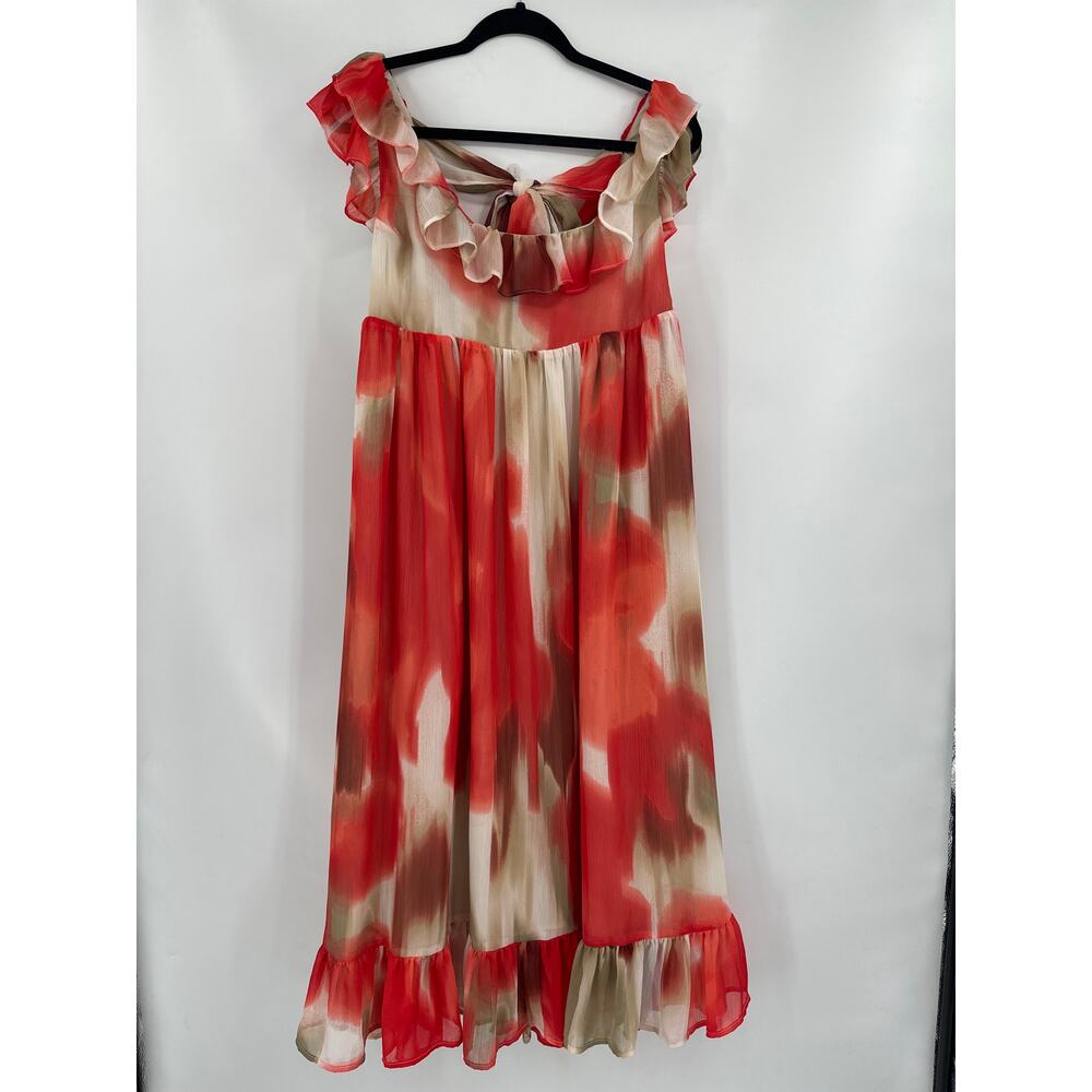 Banana Republic Ruffle Empire-waist Dress Size Small Coral/Cream Watercolors